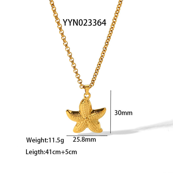 Wholesale Women's Jewelry Titanium Steel And Stainless Steel Earrings And Necklace Set With Starfish Marine Organisms Pattern Ochain Electroplated With Vacuum Real Gold In Furnace