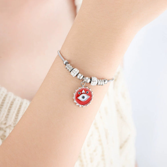 Wholesale Women's Jewelry 316L Stainless Steel Exaggerated Eyes Pendant Bracelet With Geometric Pattern And Dripping Oil Design