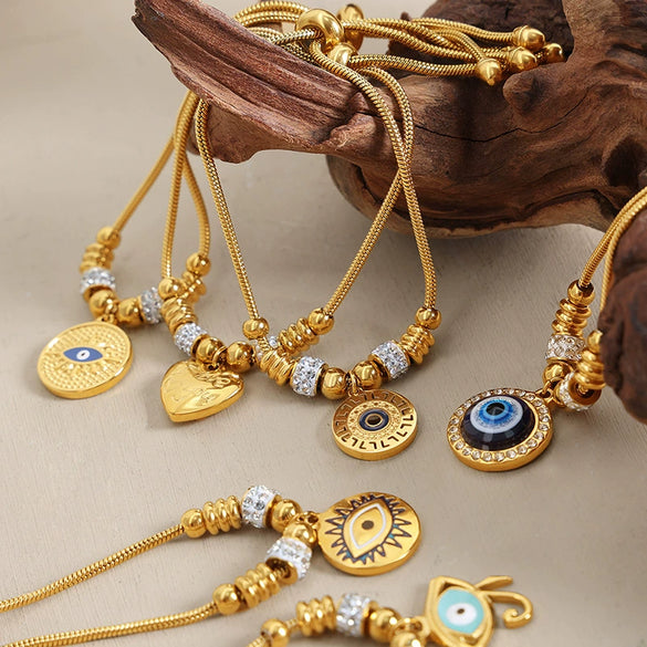 Wholesale Women's Jewelry 316L Stainless Steel Exaggerated Eyes Pendant Bracelet With Geometric Pattern And Dripping Oil Design