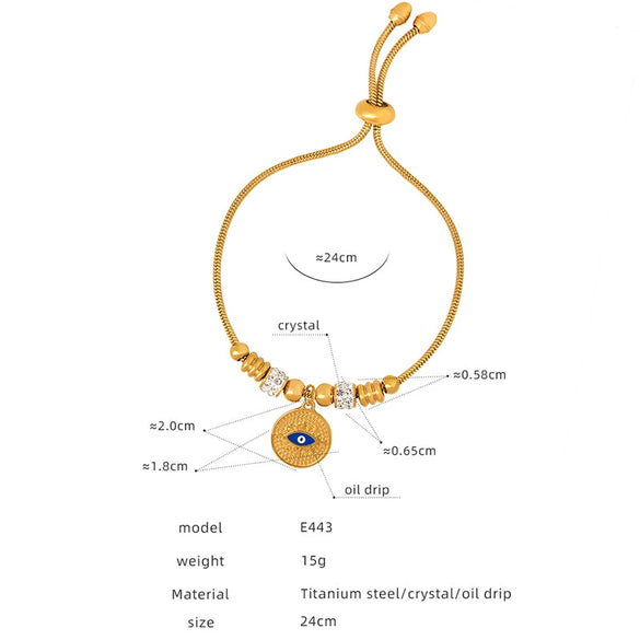 Wholesale Women's Jewelry 316L Stainless Steel Exaggerated Eyes Pendant Bracelet With Geometric Pattern And Dripping Oil Design