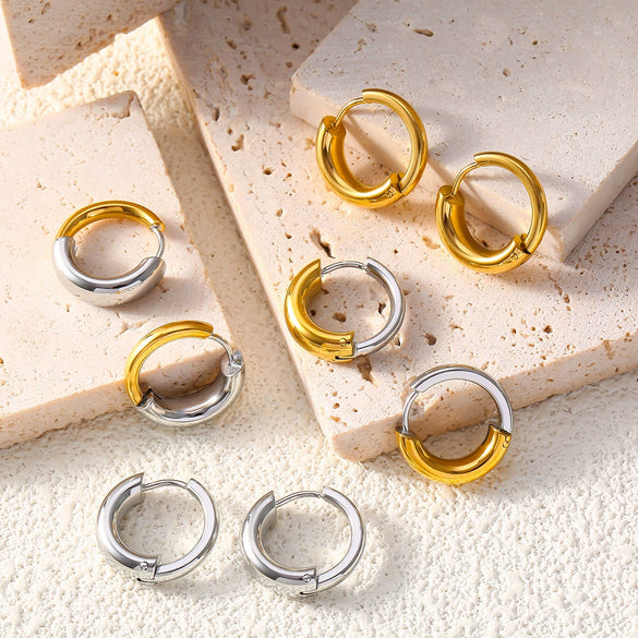Wholesale Women's Jewelry 316L Stainless Steel Geometric Color Matching Gold Plated Ear Buckle