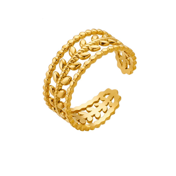 Wholesale Women's Jewelry Titanium Steel Geometric Leaves Open Adjustable Ring Electroplating