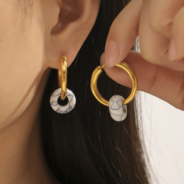 Wholesale Women's Jewelry 316L Stainless Steel Gold Plated Geometric Pendant Earrings