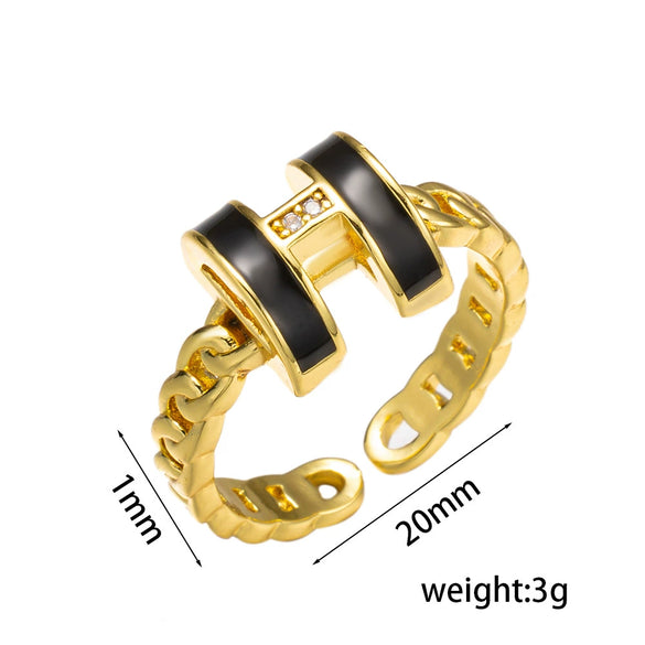 Wholesale Women's Jewelry Trendy Black H Ring Hollow Titanium Steel Jewelry With Diamond Design And Vacuum Furnace Electroplating