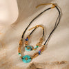 Wholesale Women's 18K Electroplated Natural Stone Turquoise Pendant Necklace With Rubber Band Chain