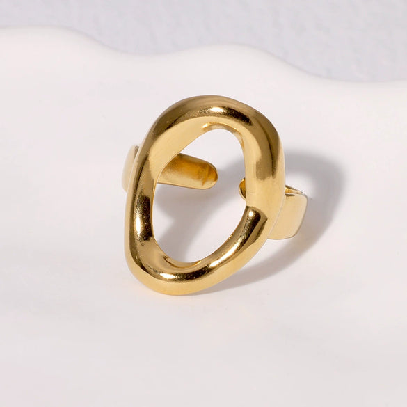 Wholesale Women's 18K Gold Electroplated Geometric Oval Stainless Steel Ring With Minimalist Design