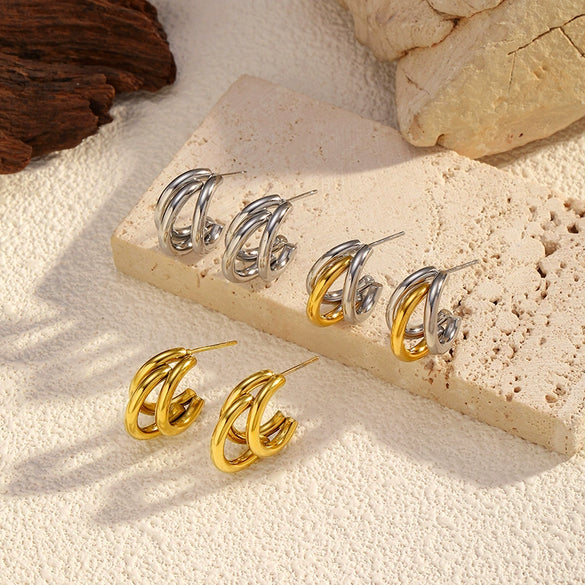 Wholesale Women's 18K Gold Electroplated Geometric Stainless Steel Stud Earrings Light Luxury Style