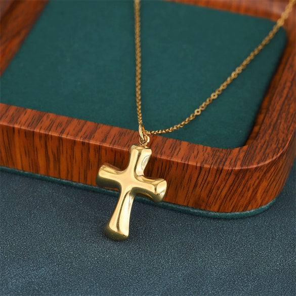 Wholesale Women's 18K Gold Electroplated Stainless Steel Geometric Cross Necklace Pendant
