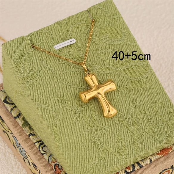 Wholesale Women's 18K Gold Electroplated Stainless Steel Geometric Cross Necklace Pendant
