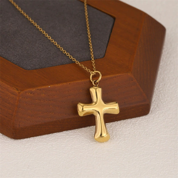 Wholesale Women's 18K Gold Electroplated Stainless Steel Geometric Cross Necklace Pendant