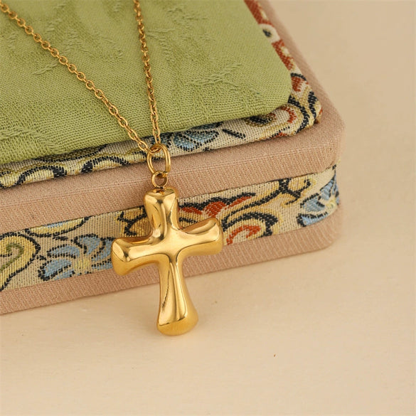 Wholesale Women's 18K Gold Electroplated Stainless Steel Geometric Cross Necklace Pendant