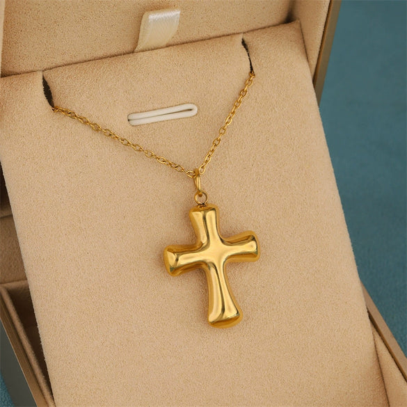 Wholesale Women's 18K Gold Electroplated Stainless Steel Geometric Cross Necklace Pendant