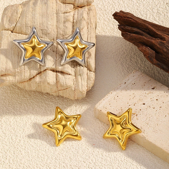 Wholesale Women's 18K Gold Electroplated Star Earrings With Light Luxury Style
