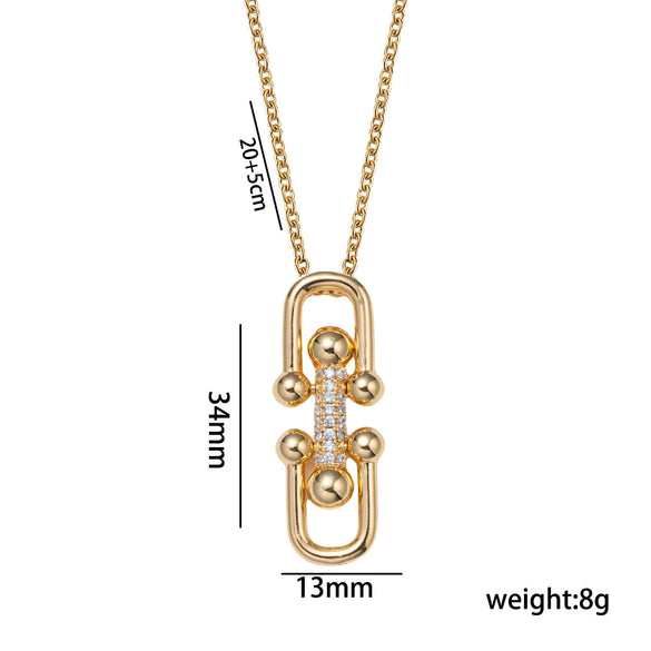 Wholesale Women's 18K Gold Electroplated Zircon Inlaid Horseshoe Buckle Pig Nose Pendant And Earrings Set Made Of Environmentally Friendly Copper Light Luxury Accessories