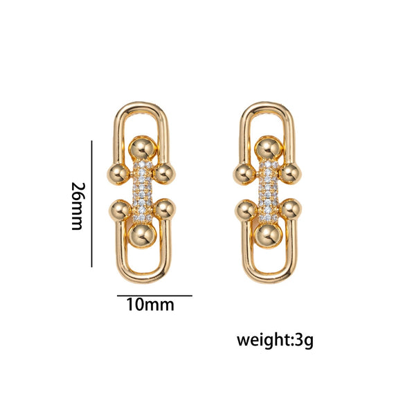 Wholesale Women's 18K Gold Electroplated Zircon Inlaid Horseshoe Buckle Pig Nose Pendant And Earrings Set Made Of Environmentally Friendly Copper Light Luxury Accessories