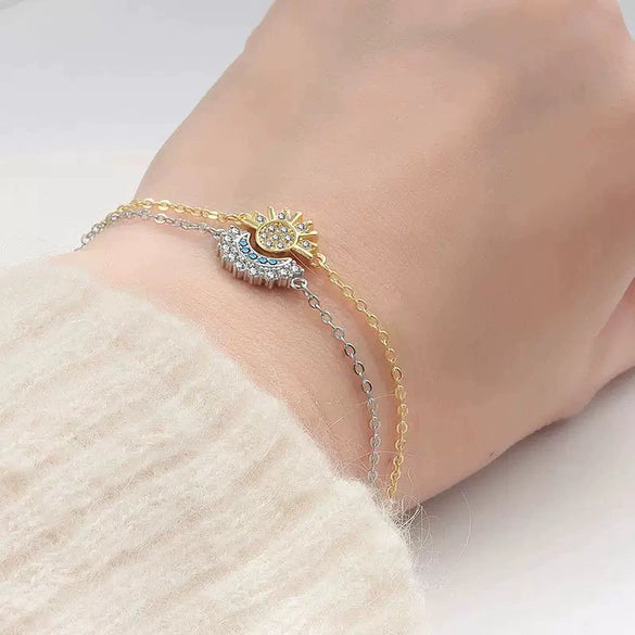 Wholesale Women's 18K Gold Geometric Celestial Sun And Moon Ring Set With Environmentally Friendly Electroplating