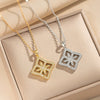 Wholesale Women's 18K Gold Plated Copper Zircon Rhombus Flower O Word Chain Necklace Light Luxury Jewelry