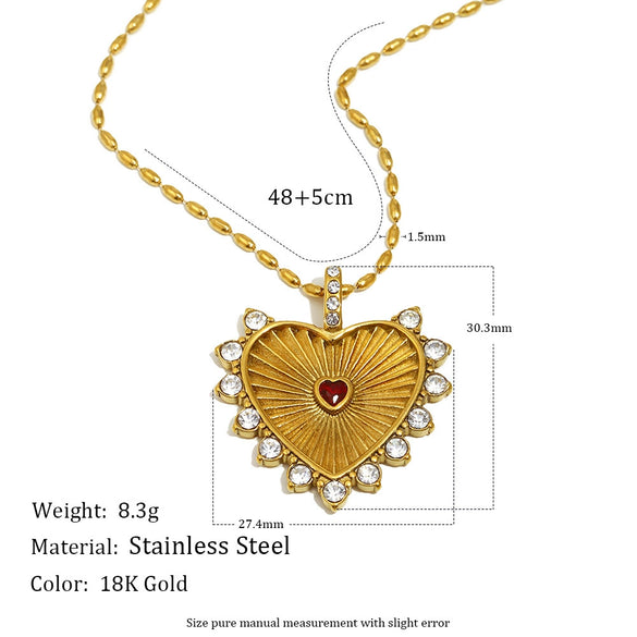 Wholesale Women's 18K Gold Plated Engraved Heart Stainless Steel Necklace Light Luxury Style