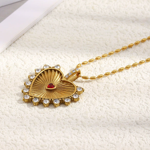 Wholesale Women's 18K Gold Plated Engraved Heart Stainless Steel Necklace Light Luxury Style
