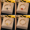 Wholesale Women's 18K Gold Plated Fourleaf Clover Titanium Steel Bracelet With Red Agate And Motherofpearl