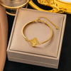 Wholesale Women's 18K Gold Plated Fourleaf Clover Titanium Steel Bracelet With Red Agate And Motherofpearl