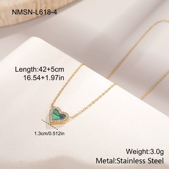 Wholesale Women's 18K Gold Plated Geometric Stainless Steel Heart Pendant Necklace