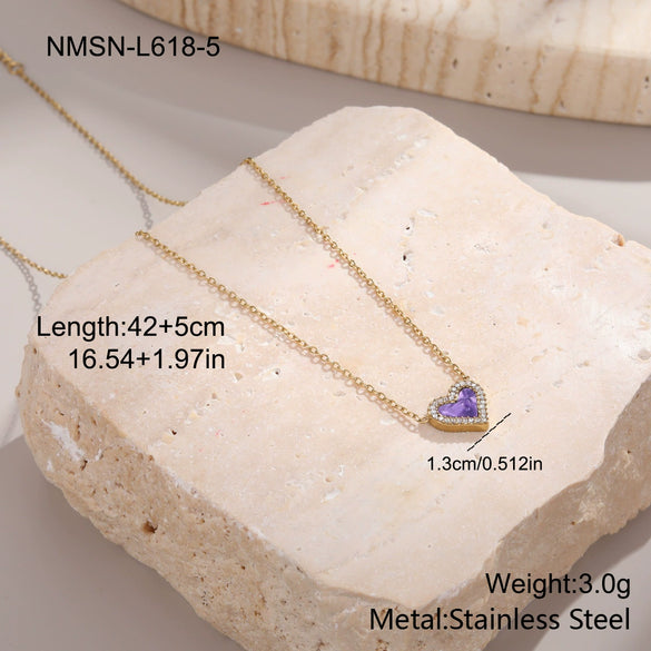Wholesale Women's 18K Gold Plated Geometric Stainless Steel Heart Pendant Necklace