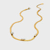 Wholesale Women's 18K Gold Plated Geometric Stainless Steel Zircon Flat Snake Chain Necklace