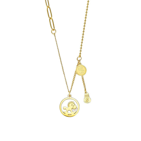 Wholesale Women's 24K Gold Plated Geometric Titanium Steel Round Pendant Clavicle Chain Necklace