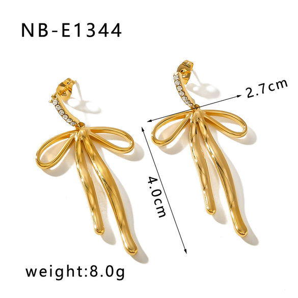 Wholesale Women's 18K Gold Plated Stainless Steel Bow Pendant Earrings With Geometric Styling And Electroplating Treatment