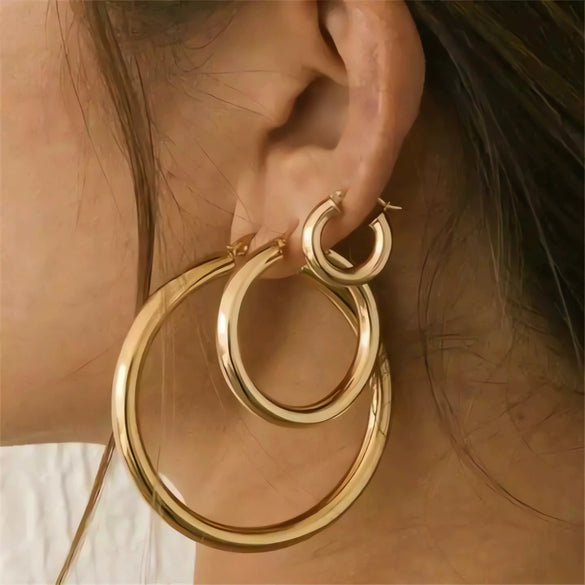 Wholesale Women's 18K Gold Plated Stainless Steel Exaggerated Circle Hollow Geometric Earrings With Electroplating