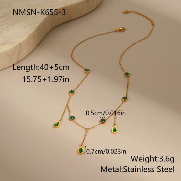Wholesale Women's 18K Gold Plated Stainless Steel Geometric Drop Shape Tassel Necklace