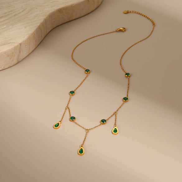 Wholesale Women's 18K Gold Plated Stainless Steel Geometric Drop Shape Tassel Necklace