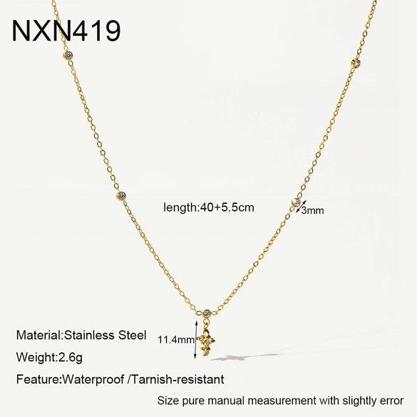 Wholesale Women's 18K Gold Plated Stainless Steel Geometric Mini Cross Pendant Necklace With Oshaped Chain