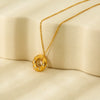 Wholesale Women's 18K Gold Plated Stainless Steel Geometric Necklace With Inlaid Zircon And Hollow Ring Pendant