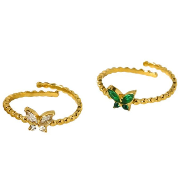 Wholesale Women's 18K Gold Plated Stainless Steel Ring With Inlaid Zircon And Butterfly Zodiac Pattern