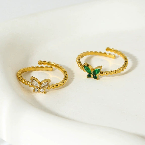 Wholesale Women's 18K Gold Plated Stainless Steel Ring With Inlaid Zircon And Butterfly Zodiac Pattern