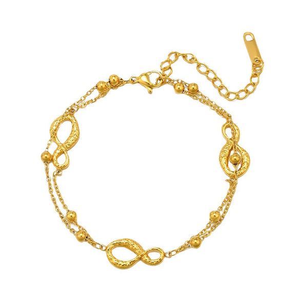 Wholesale Women's 18K Gold Plated Stainless Steel 8Shaped Doublelayer Bracelet With Letter Number Text Design