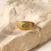 Wholesale Women's 18K Gold Plated Stainless Steel Sun Shaped Ring Set With Natural Green Stone Punk Style