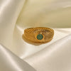 Wholesale Women's 18K Gold Plated Stainless Steel Sun Shaped Ring Set With Natural Green Stone Punk Style