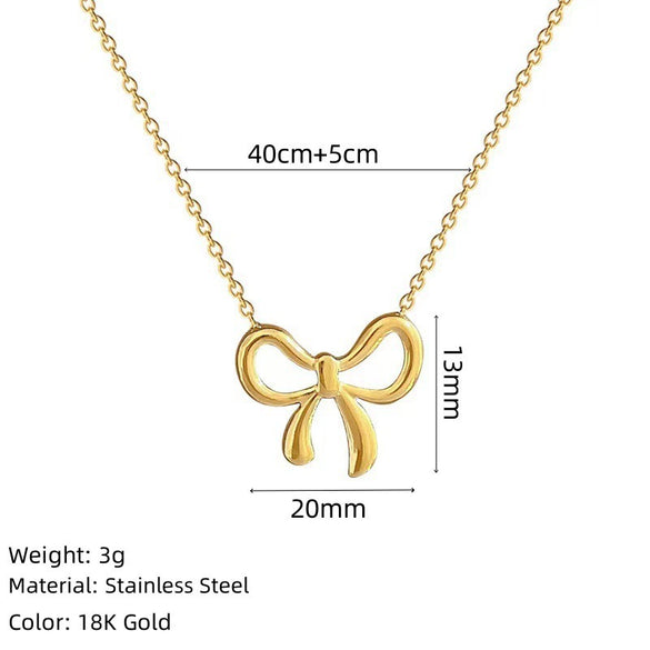 Wholesale Women's 18K Gold Plated Titanium Steel Bow Pendant Oshaped Chain Necklace With Vacuum Electroplating In Furnace