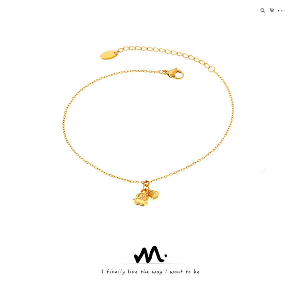Wholesale Women's 18K Gold Plated Titanium Steel Geometric Lily Of The Valley Pendant Anklet Fashion Jewelry