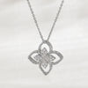 Wholesale Women's 18K Goldplated Copper Geometric Fourleaf Clover Flower Zircon Inlaid Hollow Necklace With O Word Chain