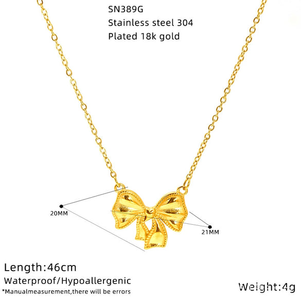 Wholesale Women's 18K Goldplated Heart Shape Bow Pendant Cross Chain Necklace Made Of Titanium Steel