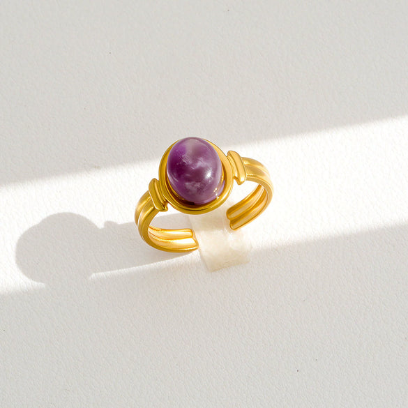 Wholesale Women's 18K Goldplated Stainless Steel Geometric Gemstone Open Ring Stackable Niche Design