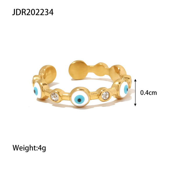 Wholesale Women's 18K Goldplated Stainless Steel Geometric Opening Ring With Devil's Eye Design And Electroplating Treatment