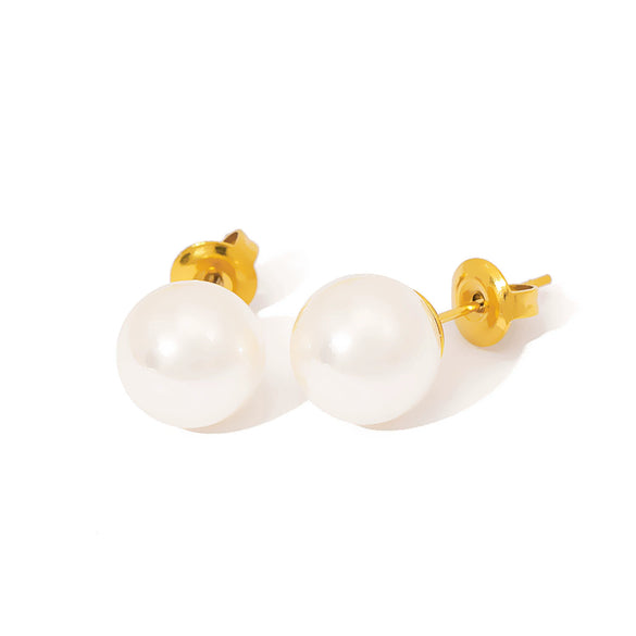 Wholesale Women's 18K Goldplated Stainless Steel Pearl Earrings With Vacuum Plating 18K In Furnace Ins Style Minimalist Design