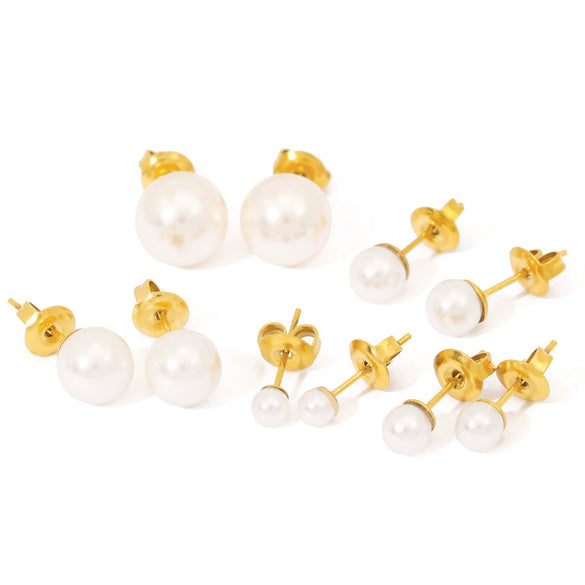 Wholesale Women's 18K Goldplated Stainless Steel Pearl Earrings With Vacuum Plating 18K In Furnace Ins Style Minimalist Design