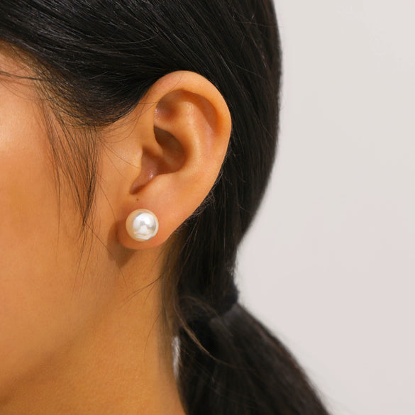 Wholesale Women's 18K Goldplated Stainless Steel Pearl Earrings With Vacuum Plating 18K In Furnace Ins Style Minimalist Design