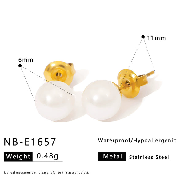Wholesale Women's 18K Goldplated Stainless Steel Pearl Earrings With Vacuum Plating 18K In Furnace Ins Style Minimalist Design